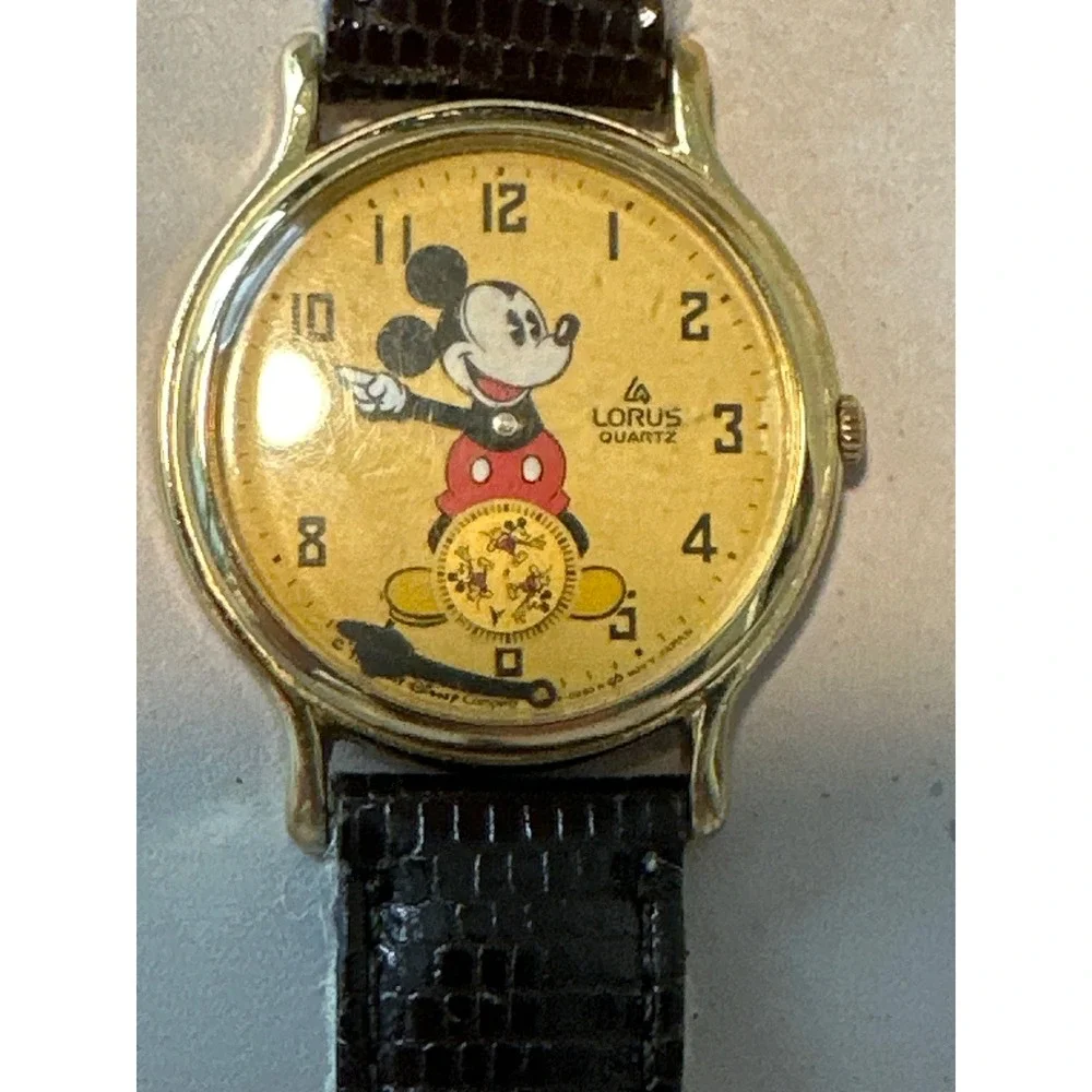 Vintage Lorus Mickey Mouse Quartz Watch Gold Tone Yellow V506-0010 FOR PARTS